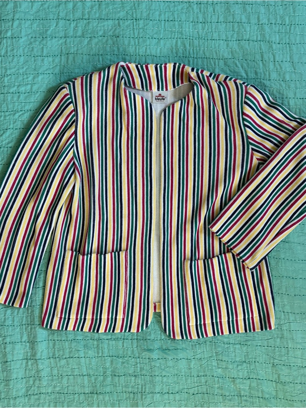 Vintage Bleyle Striped Blazer with Front Pockets. Size 16. Made in USA